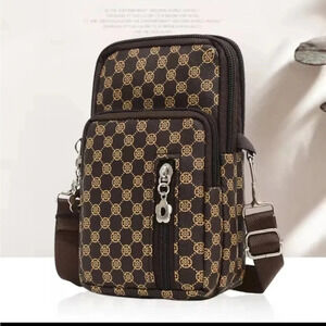 Women’s Brown Checkered Crossbody Wallet Purse Bag